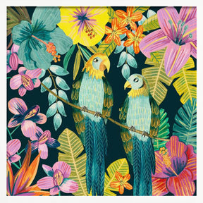 Parrots Tropical Floral Jungle Poster