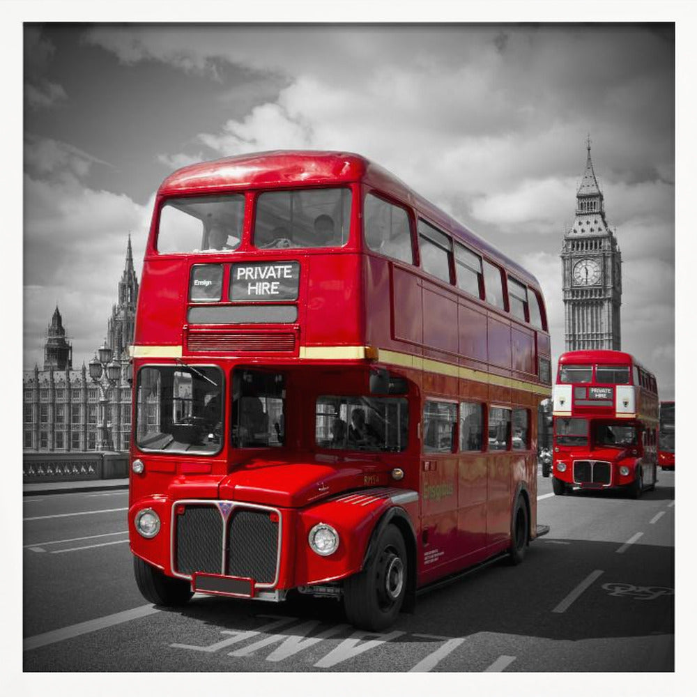 LONDON Red Buses on Westminster Bridge Poster