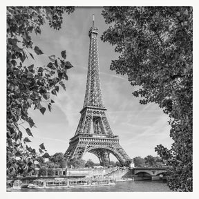 PARIS Eiffel Tower &amp; River Seine - Monochrome Poster