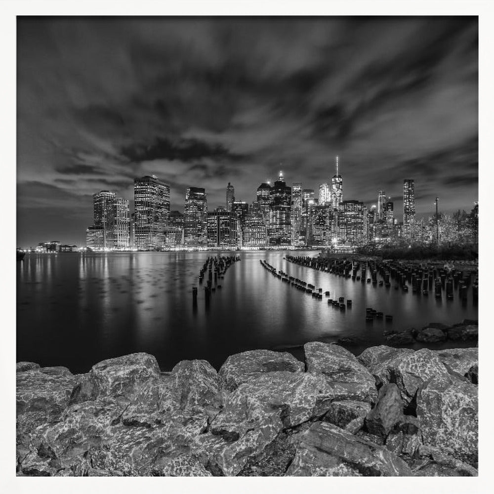 MANHATTAN SKYLINE Evening Atmosphere in New York City - Monochrome Poster