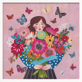 Woman with flower bouquet Poster