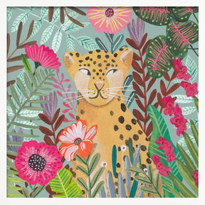 Leopard in floral jungle Poster