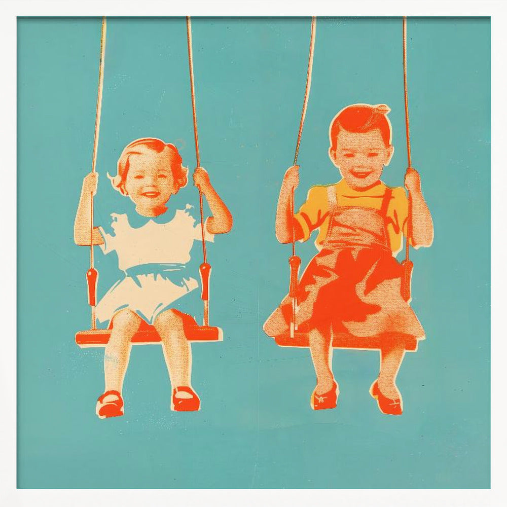 Two Little Girls On Swings Poster