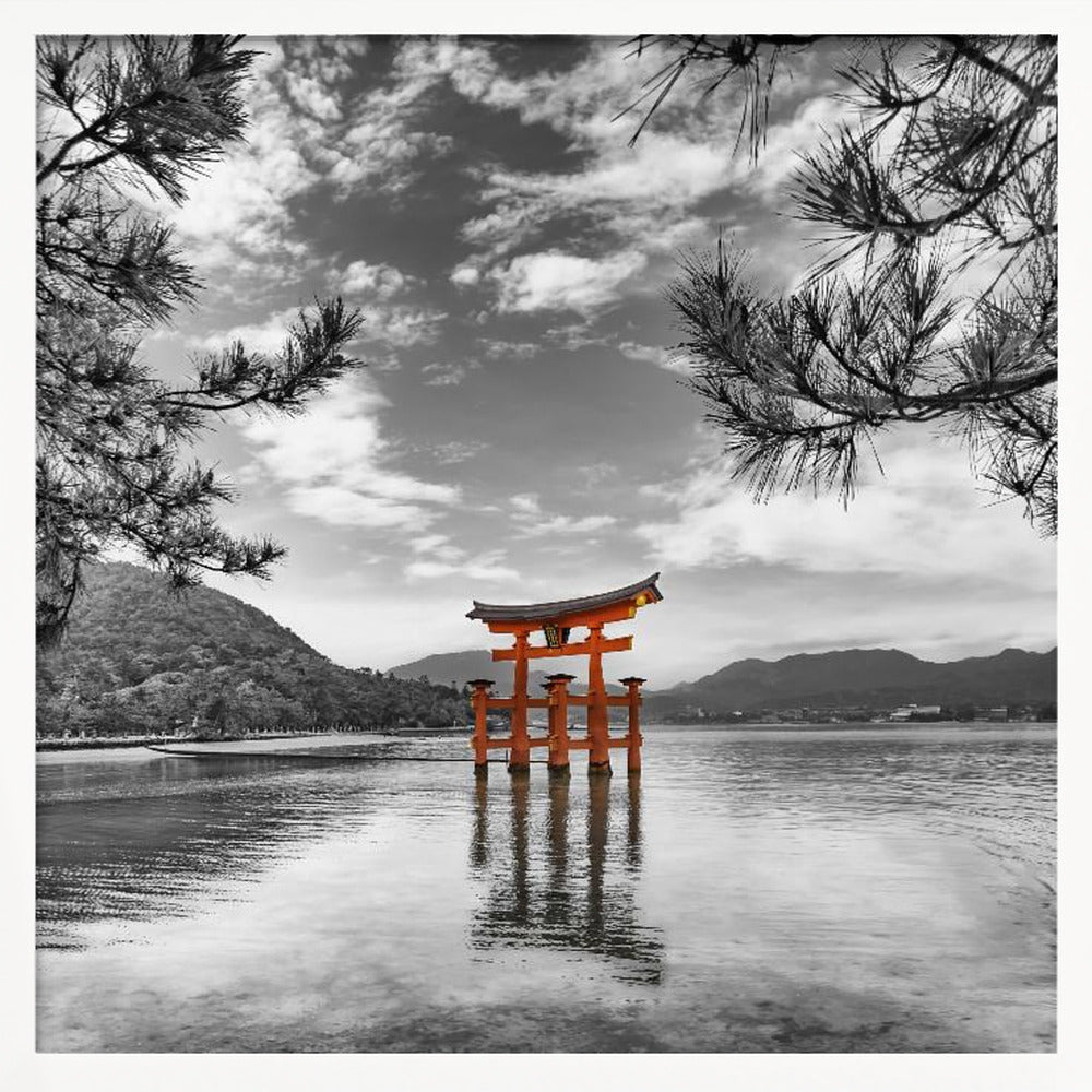 Vermilion torii of the Itsukushima Shrine on Miyajima - colorkey Poster