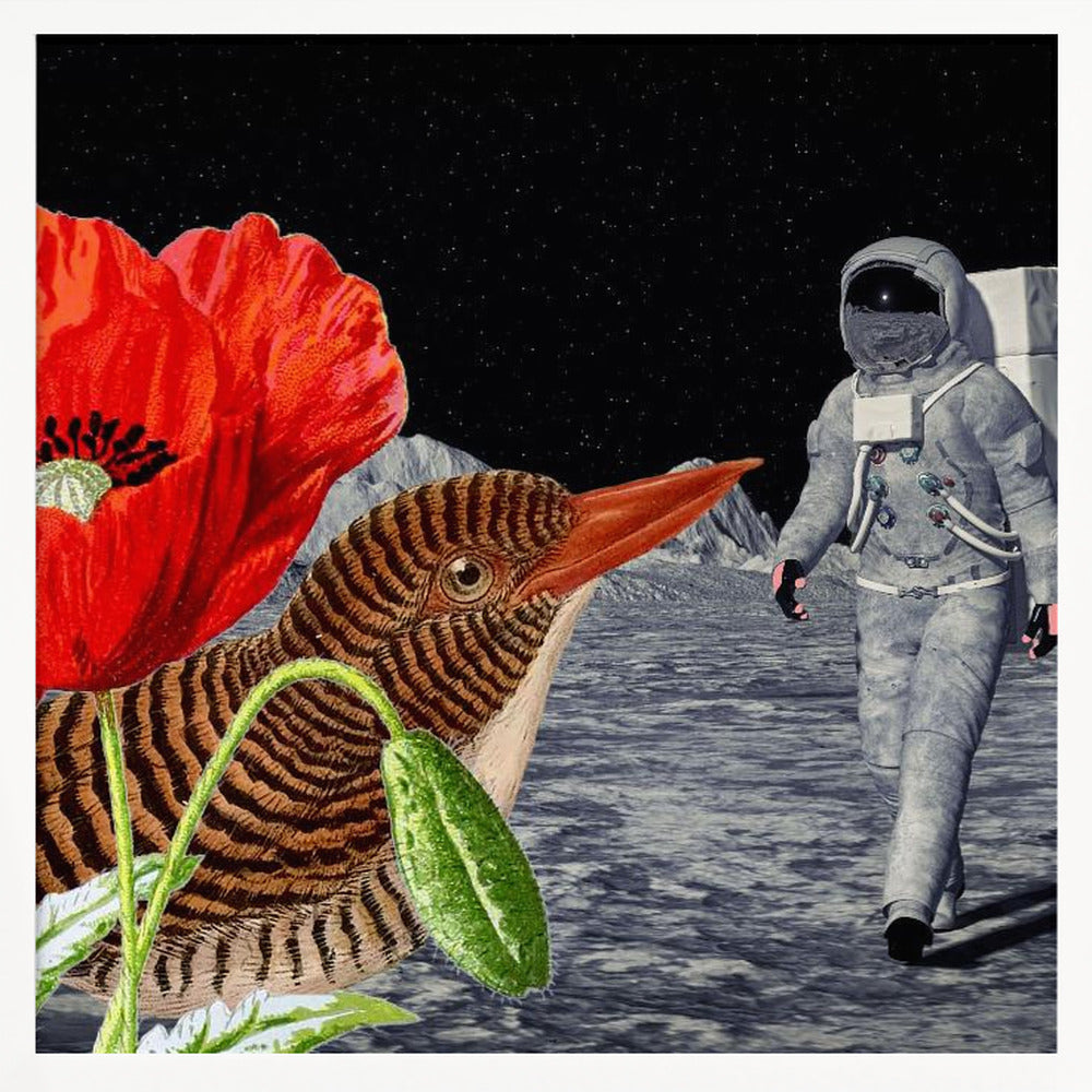 Bird On the Moon Astronaut - Collage Poster