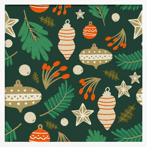 Christmas Baubles and Winter Foliage Green Poster