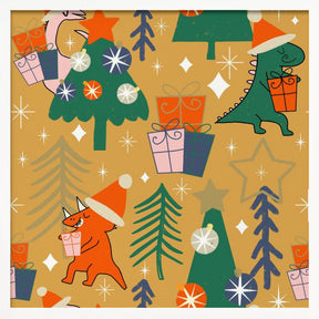 Dinosaurs Christmas Party Yellow Poster