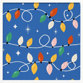 Holiday Christmas Lights Minimal Retro Bold Blue Poster