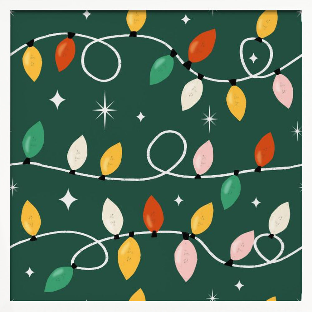 Holiday Christmas Lights Minimal Retro Bold Green Poster