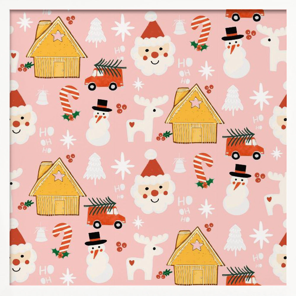 Holiday Christmas Santa Workshop Minimal Retro Pink Poster