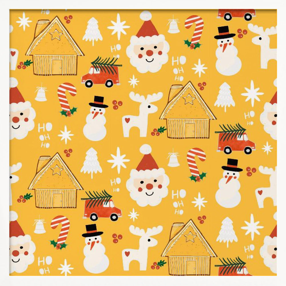 Holiday Christmas Santa Workshop Minimal Retro Yellow Poster