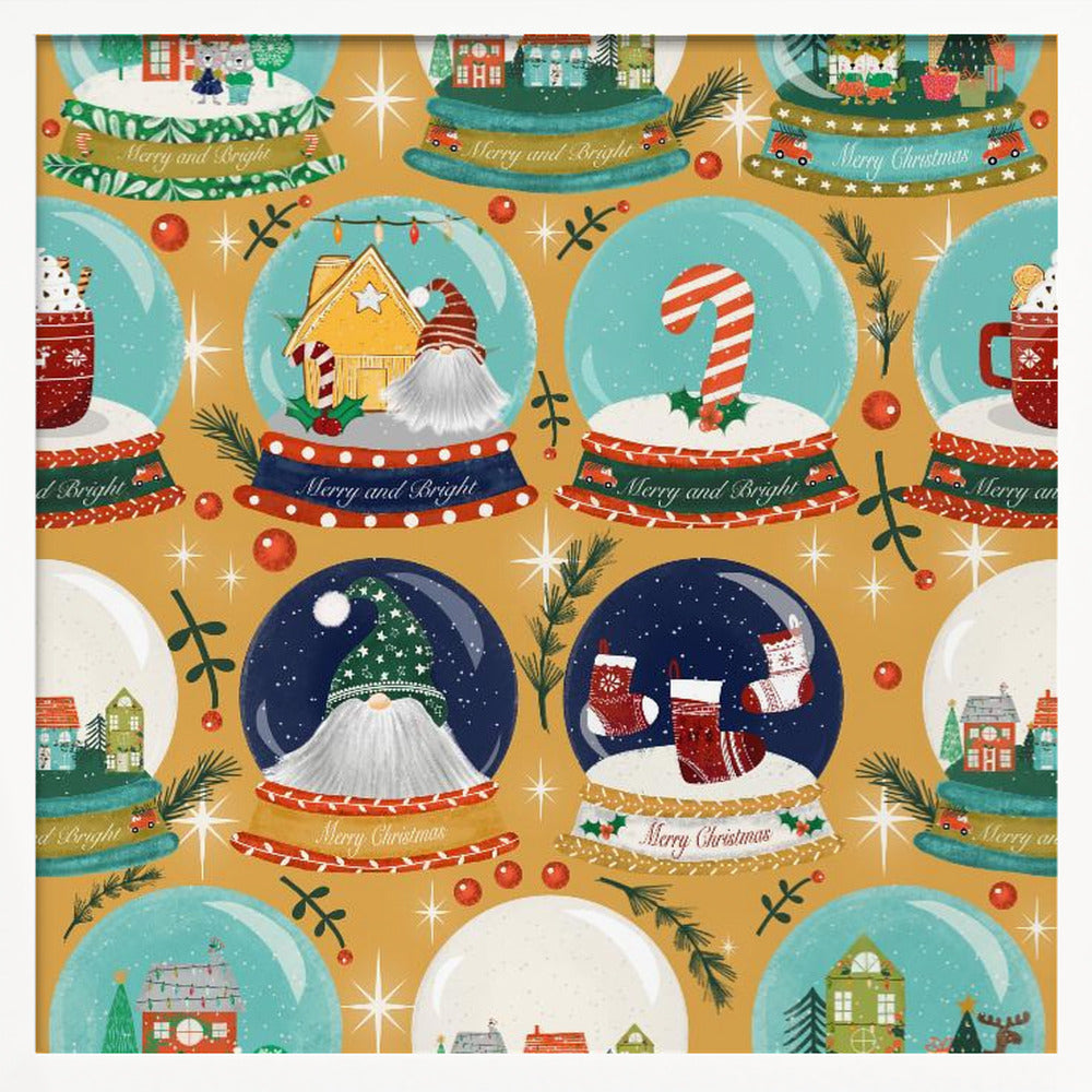 Christmas Snow Globe Yellow Poster