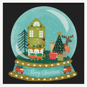 Christmas Snow Globe Village with Deer Family  - Merry Christmas Poster