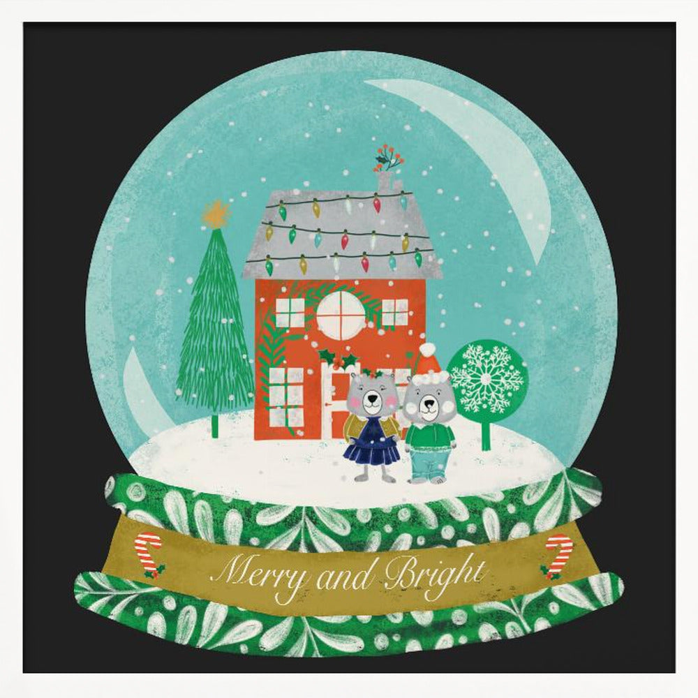 Christmas Snow Globe Village with Bear Family  - Merry and Bright Poster