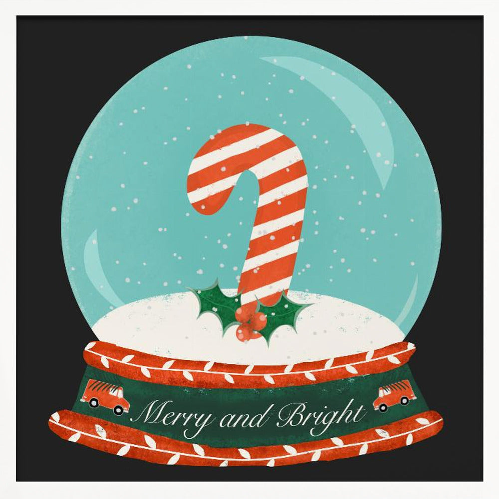 Christmas Candy Cane Snow Globe - Merry and Bright Poster