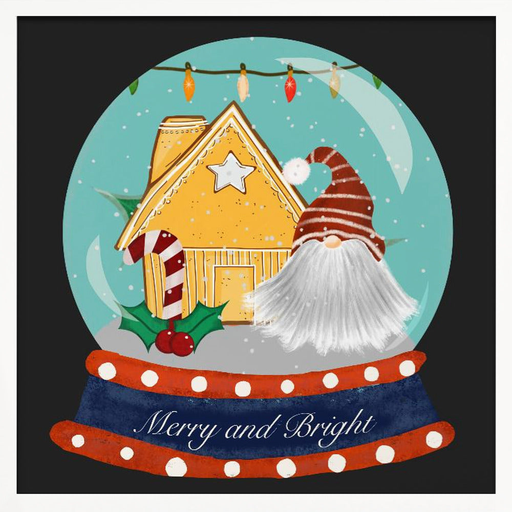 Santa Gnome Snow Globe - Merry and Bright Poster