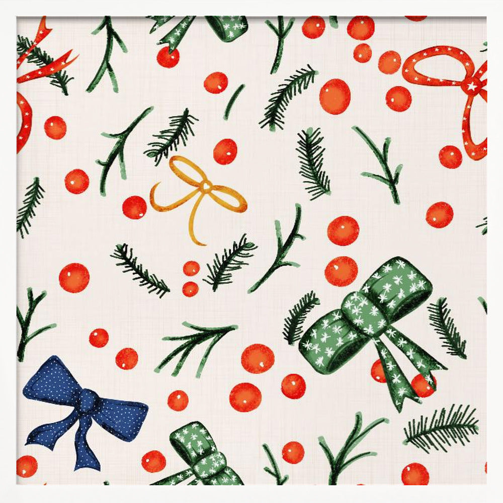 Moody Yuletide Holiday Bows and Berries Beige Poster