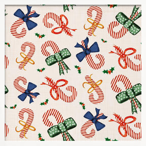 Preppy Festive Candy Cane &amp; Bows Beige Poster