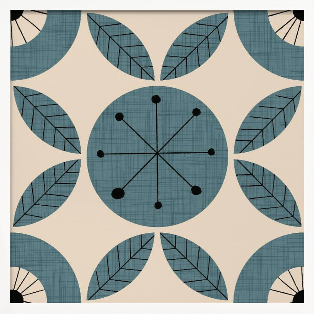 Atomic Floral Botanic Dots Slate Teal Mid Century Modern Poster