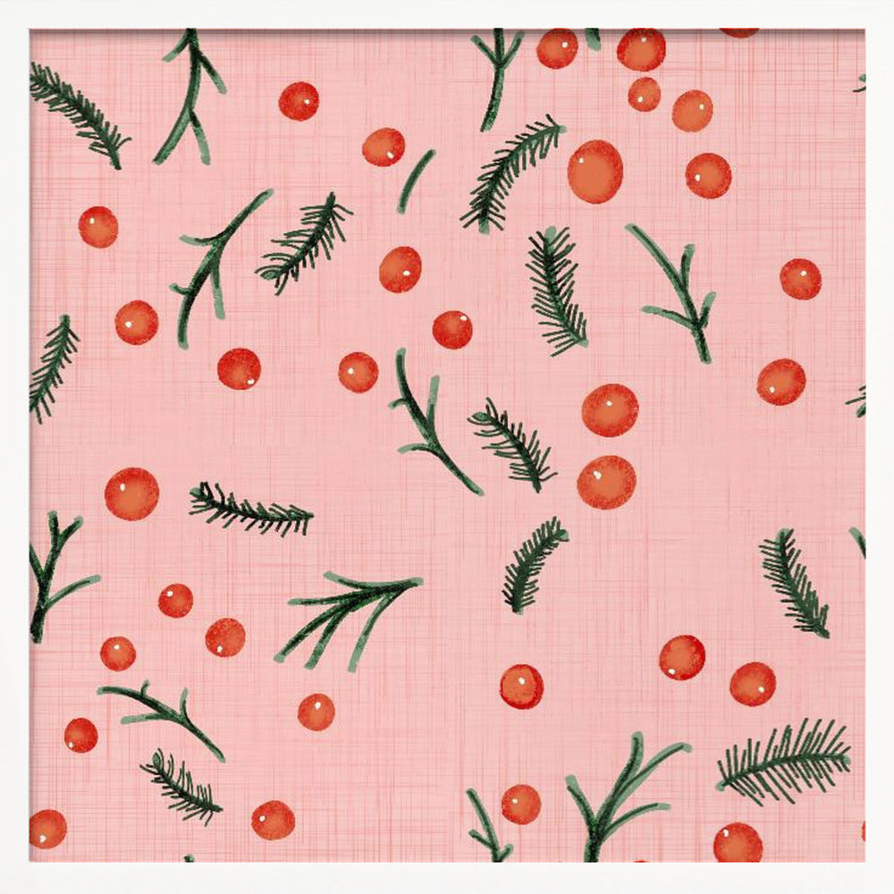 Holiday Branches &amp; Berries Pink Poster