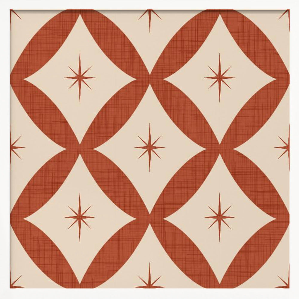 Atomic Star   Mid Century Starburst Rust Red Poster