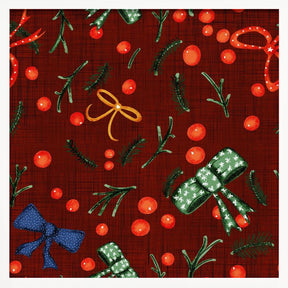 Moody Yuletide Holiday Bows and Berries Burgundy Poster