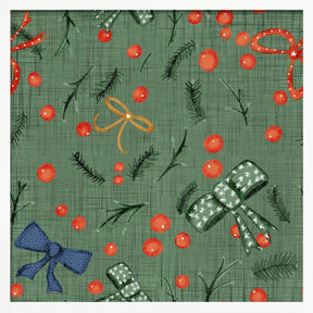 Moody Yuletide Holiday Bows and Berries Sage Poster