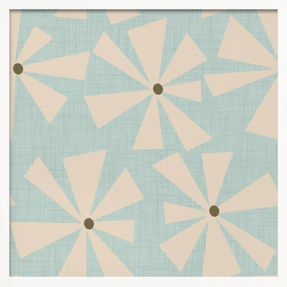 Geometric Floral Burst - Mid Century Flowers Baby Blue Poster