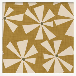 Geometric Floral Burst - Mid Century Flowers Mustard Poster