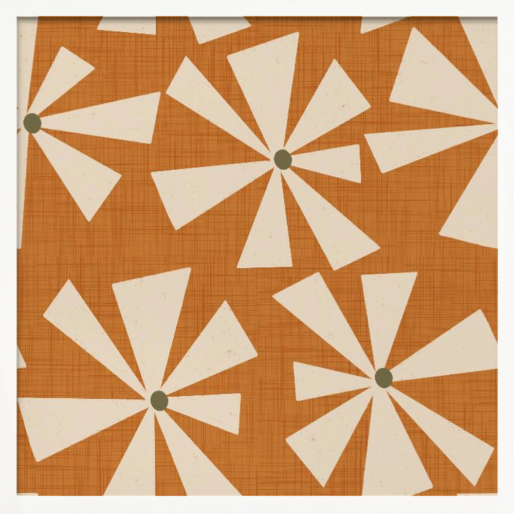 Geometric Floral Burst - Mid Century Flowers Ocher Poster