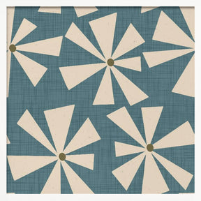 Geometric Floral Burst - Mid Century Flowers Slate Teal Poster