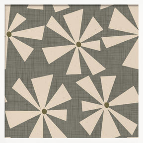 Geometric Floral Burst - Mid Century Flowers Taupe Poster