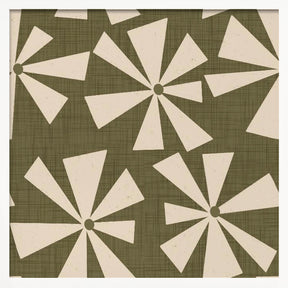 Geometric Floral Burst - Mid Century Flowers Olive Poster