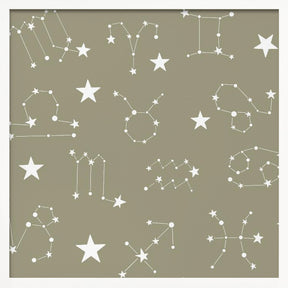 Celestial Constellation Boho-Moon and Stars In Dark Neutral - Olive Slate Poster