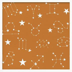 Celestial Constellation Boho-Moon and Stars In Dark Neutral- Ocher Poster