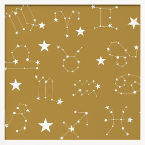 Celestial Constellation Boho-Moon and Stars In Dark Neutral-Mustard Poster