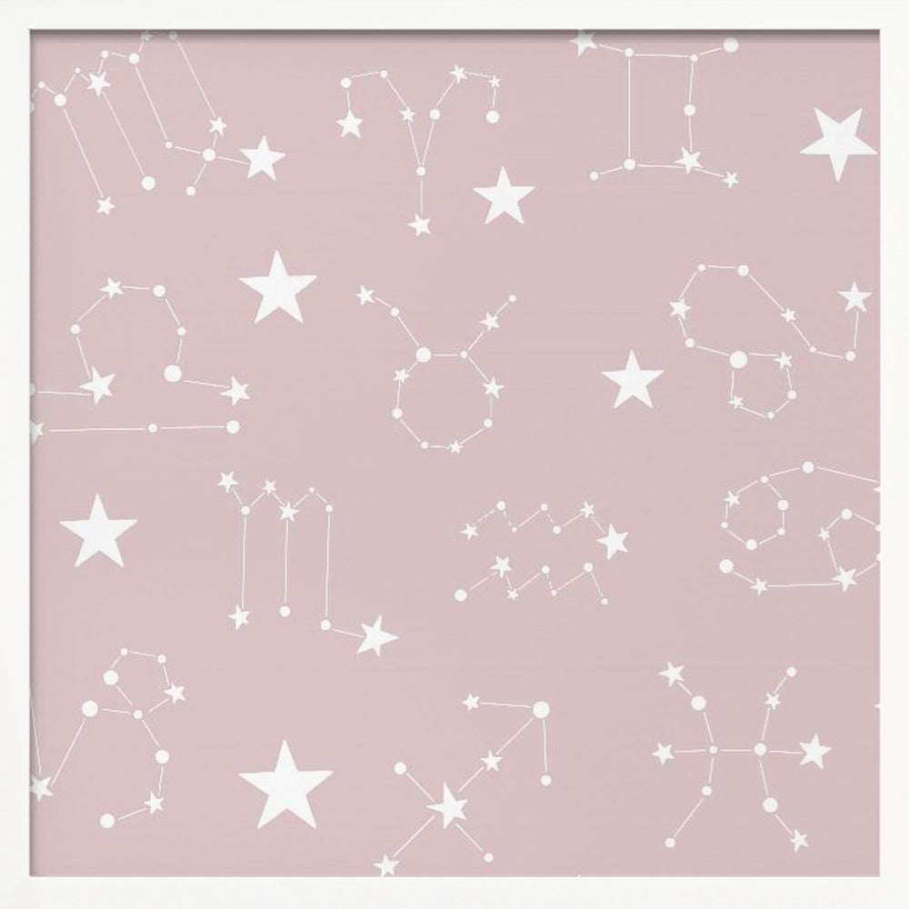 Celestial Constellation Boho-Moon and Stars In Dark Neutral- Mauve Poster