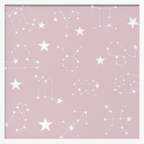 Celestial Constellation Boho-Moon and Stars In Dark Neutral- Mauve Poster