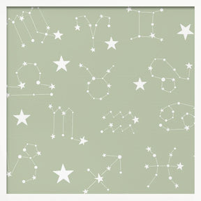 Celestial Constellation Boho-Moon and Stars In Dark Neutral- Sage Poster