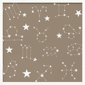 Celestial Constellation Boho-Moon and Stars In Dark Neutral- Taupe Poster