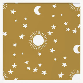 Celestial Dreamscape - Neutral Stars &amp; Shooting Stars Nursery-Golden Olive Poster