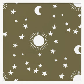 Celestial Dreamscape - Neutral Stars &amp; Shooting Stars Nursery- Olive Poster