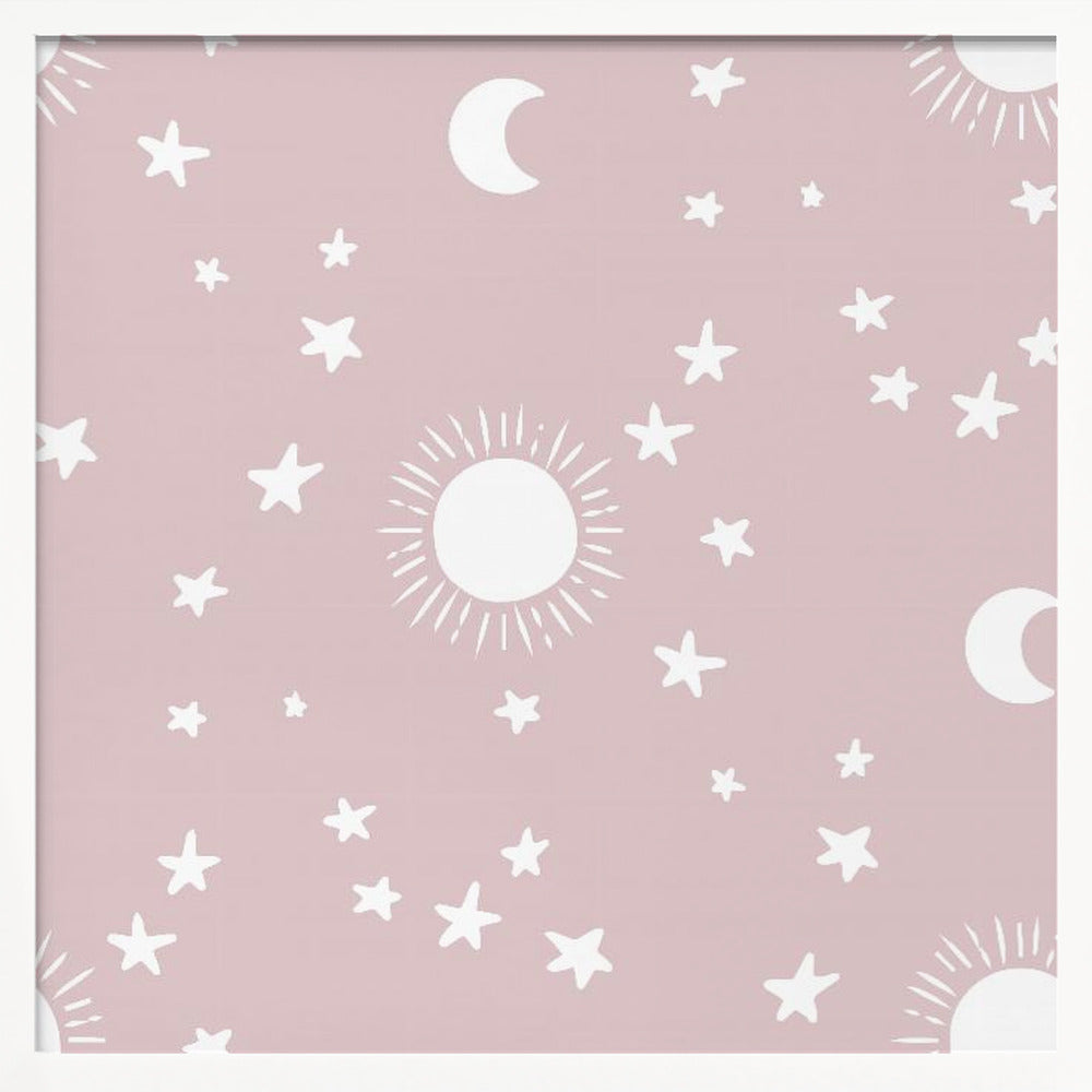 Celestial Dreamscape - Neutral Stars &amp; Shooting Stars Nursery- Mauve Poster