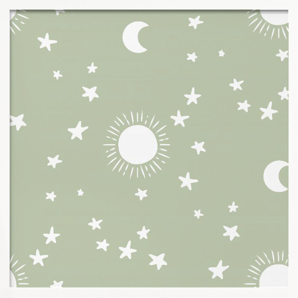 Celestial Dreamscape - Neutral Stars &amp; Shooting Stars Nursery- Sage Poster