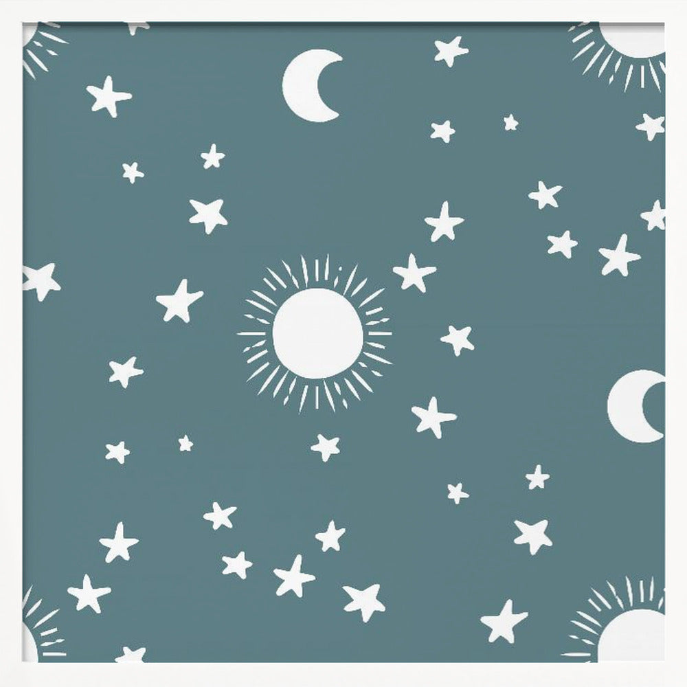 Celestial Dreamscape - Neutral Stars &amp; Shooting Stars Nursery- Slate Blue Poster