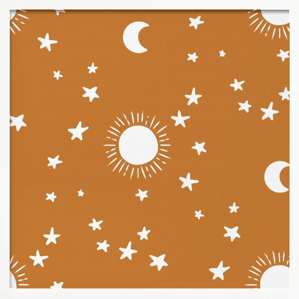 Celestial Dreamscape - Neutral Stars &amp; Shooting Stars Nursery- Ocher Poster