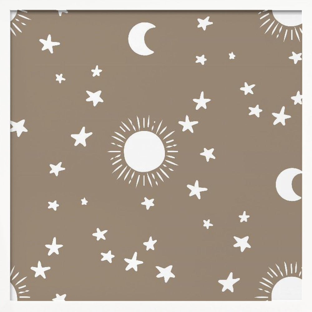 Celestial Dreamscape - Neutral Stars &amp; Shooting Stars Nursery- Taupe Poster