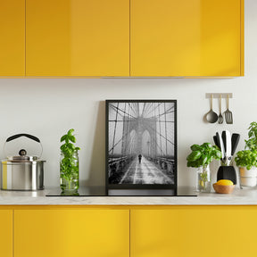 New York Walker in Blizzard - Brooklyn Bridge Poster