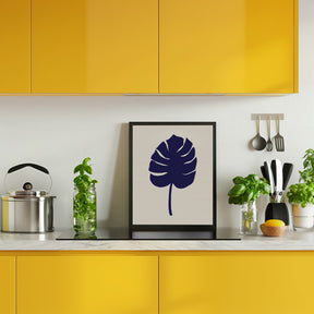 Monstera Leaf Dark Blue Poster