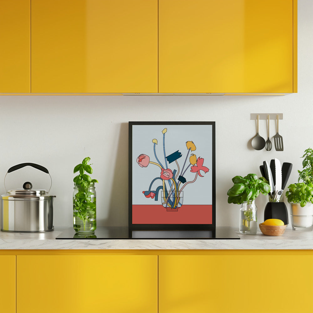 Flowers in a glass vase Poster